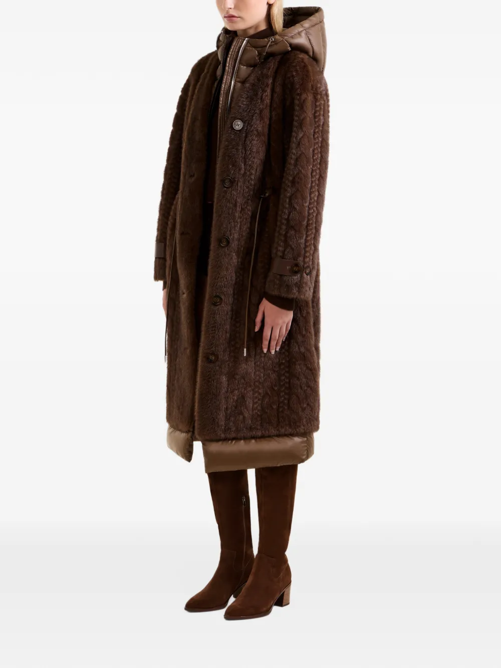 RUDSAK Oriana cable-knit faux-fur coat Bruin