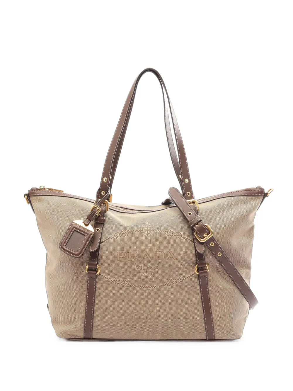 Prada Pre-Owned 2010s logo jacquard tote bag - Tons neutres Prada Pre-Owned 2010s logo jacquard tote bag - Tons neutres