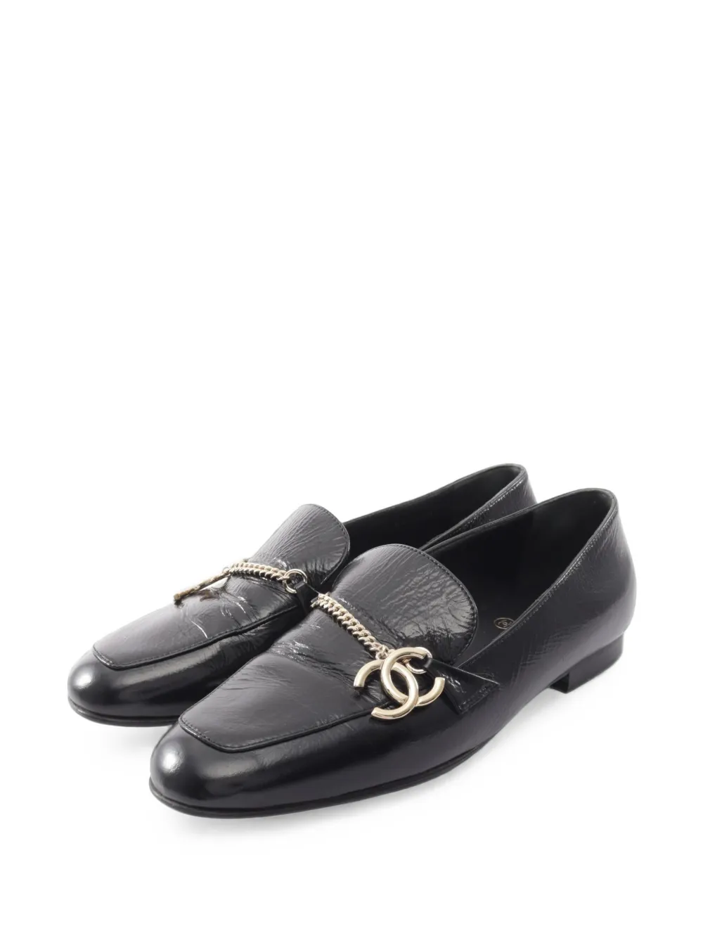 Pre-owned Chanel 1986-1988 Coco Mark Chain-detail Loafers In Black