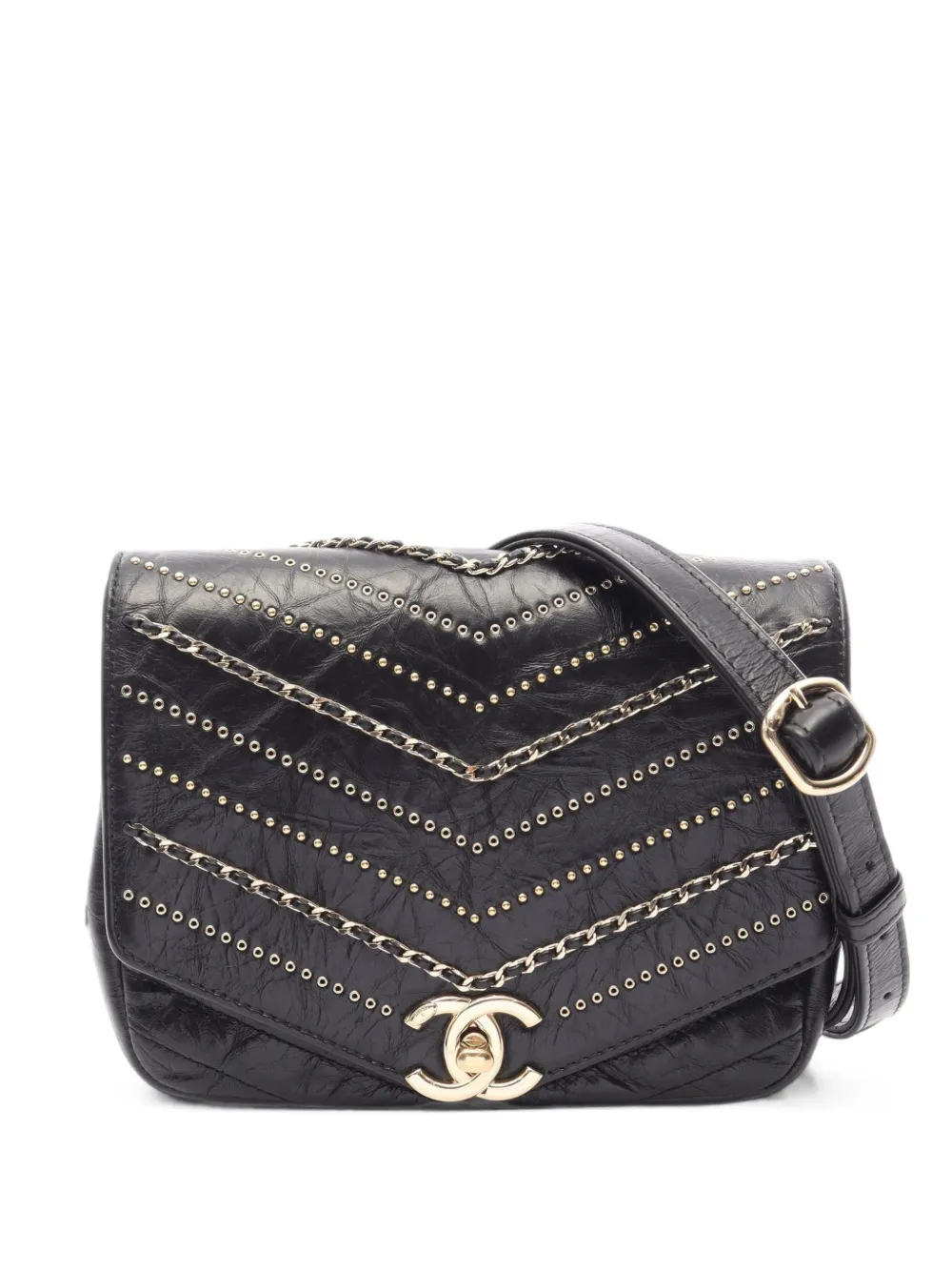 CHANEL Pre-Owned 2018-2019 Chevron V-stitch chain shoulder bag - Schwarz