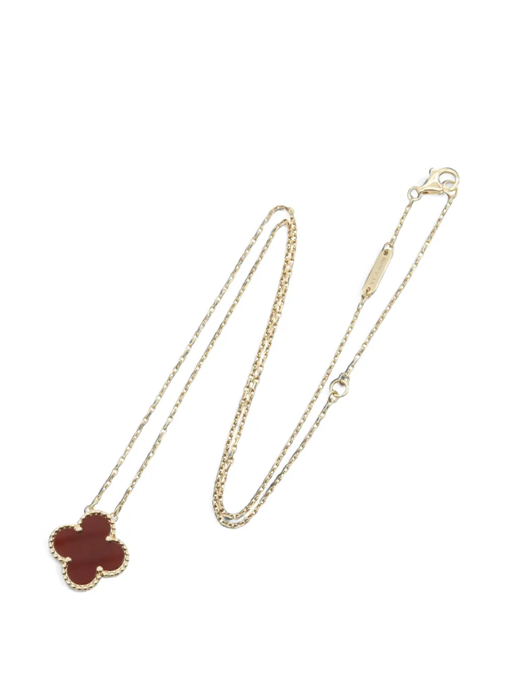 Pre-owned Van Cleef & Arpels 2010s Vintage Alhambra Carnelian Necklace In Gold