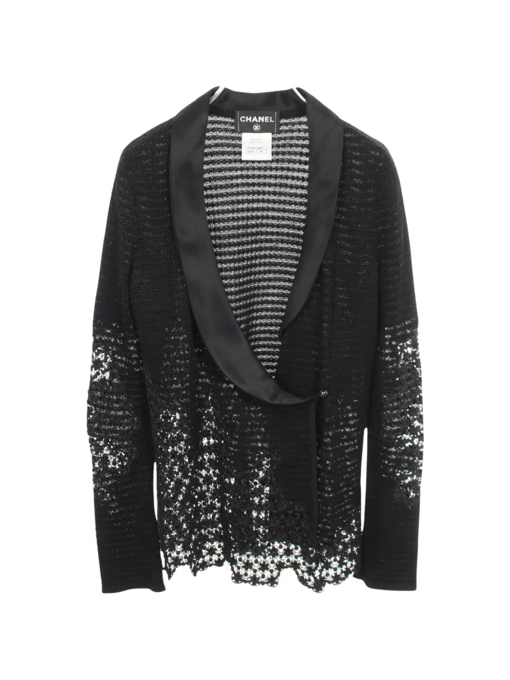 Pre-owned Chanel 1986-1988 Lace-knit Cardigan In Black
