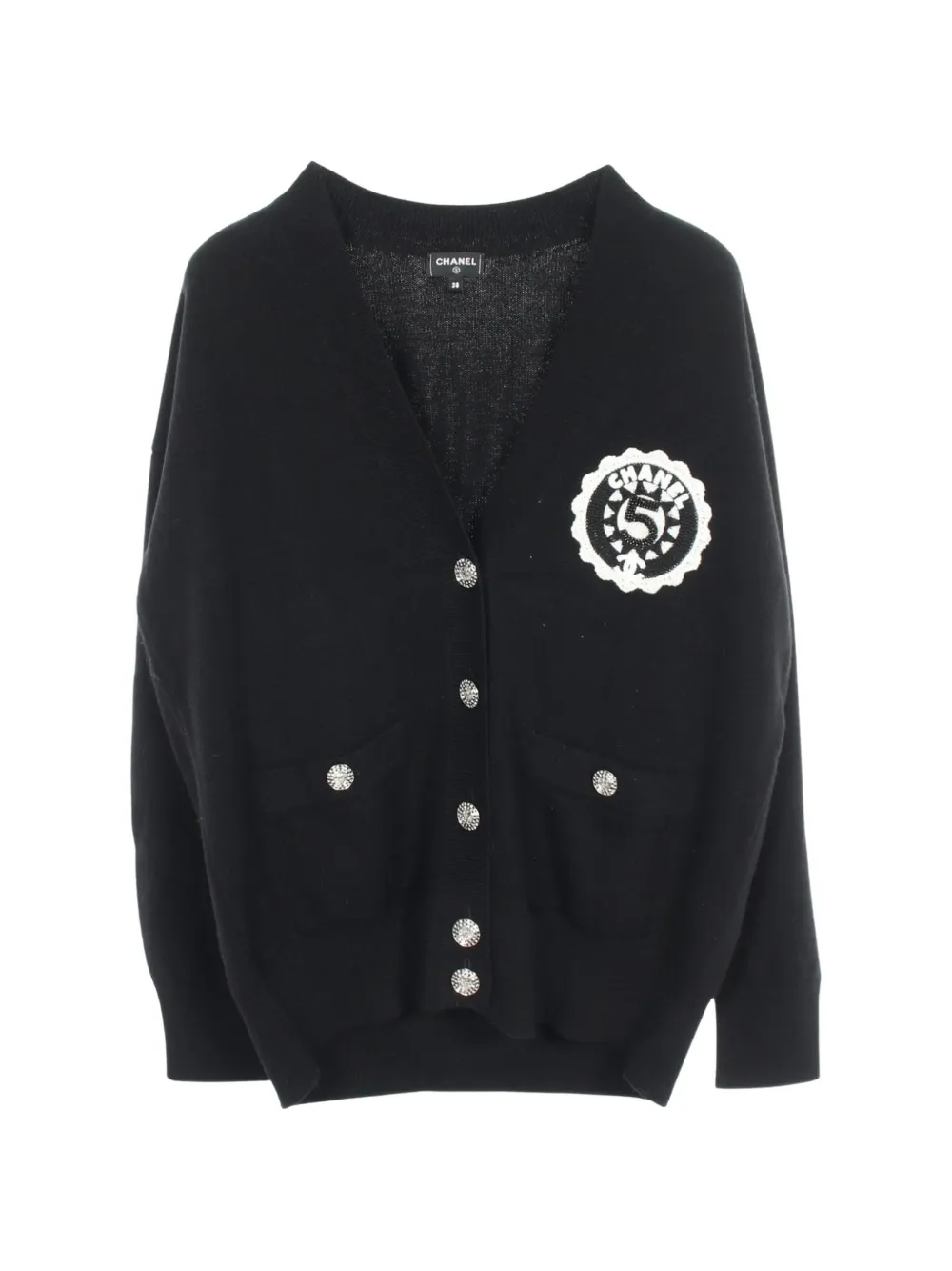 Pre-owned Chanel 1986-1988 Cocomark Embroidered Cardigan In Black