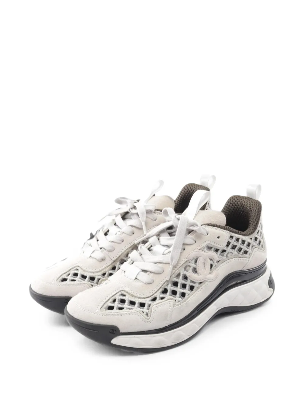 Pre-owned Chanel 1986-1988 Coco Mark Mesh Sneakers In Neutrals