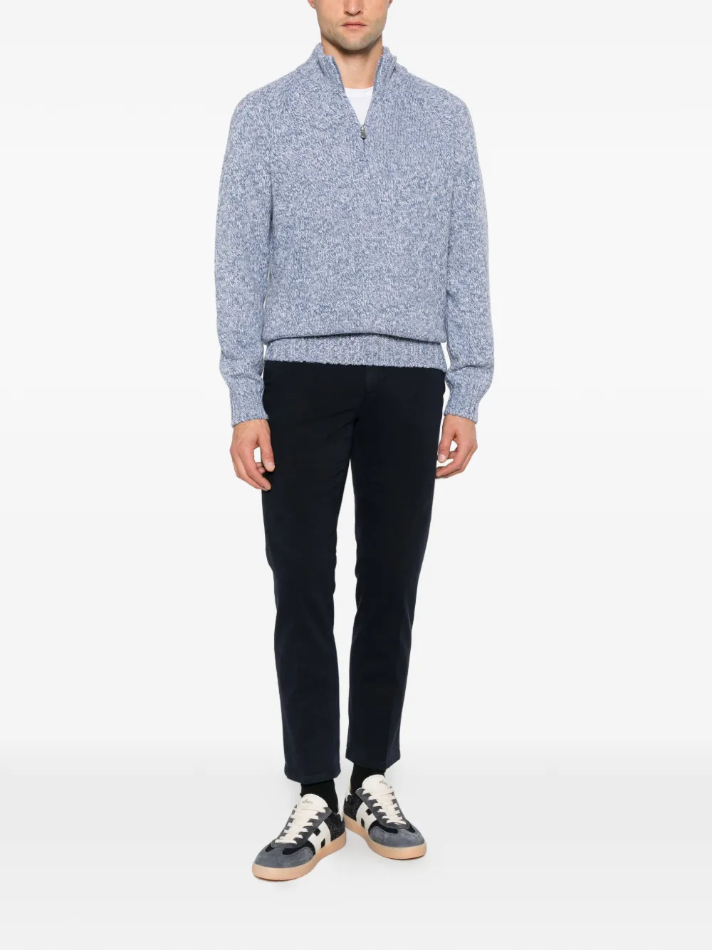 Gran Sasso quarter-zip melange sweater Blauw