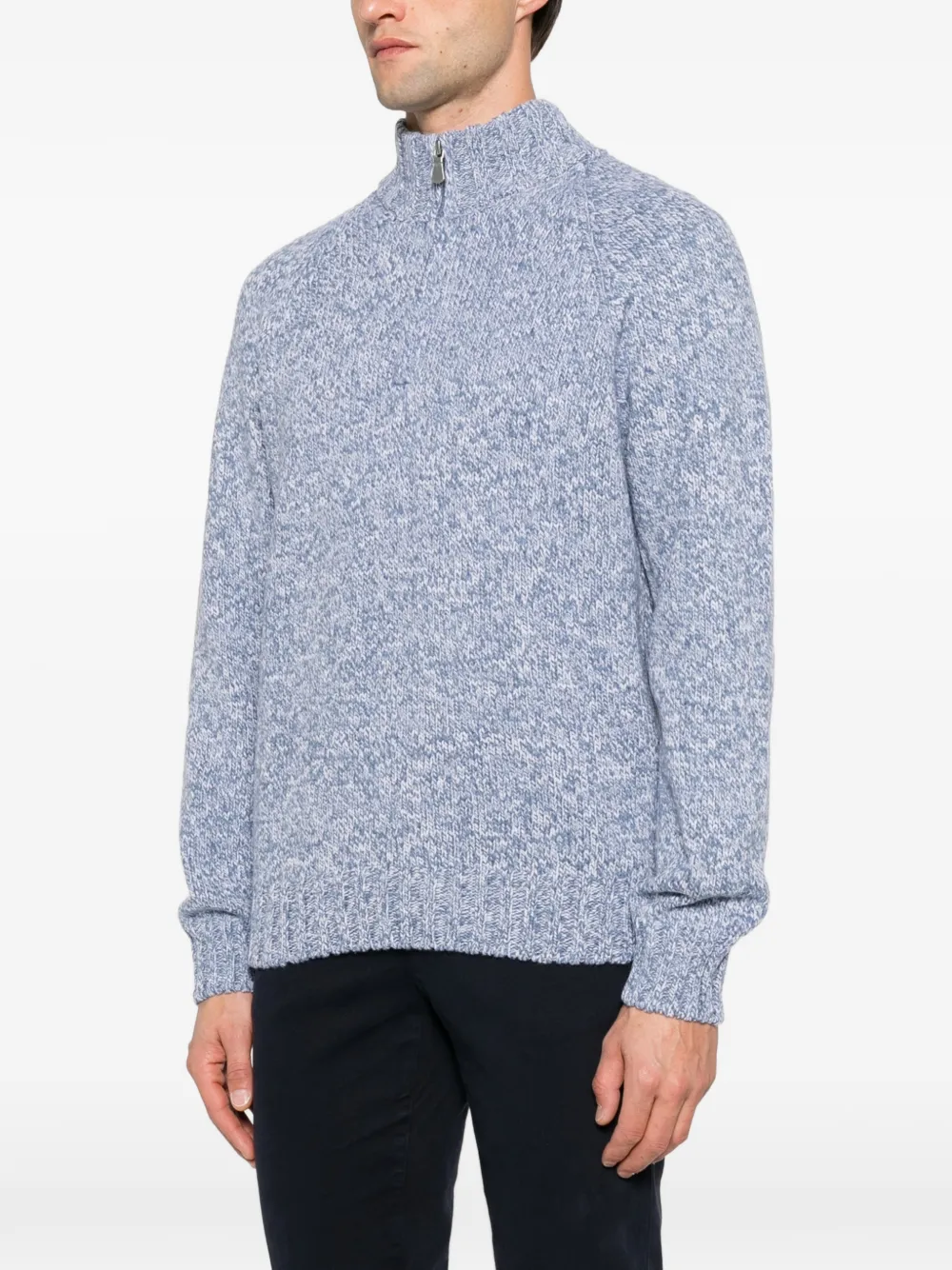 Gran Sasso quarter-zip melange sweater Blauw
