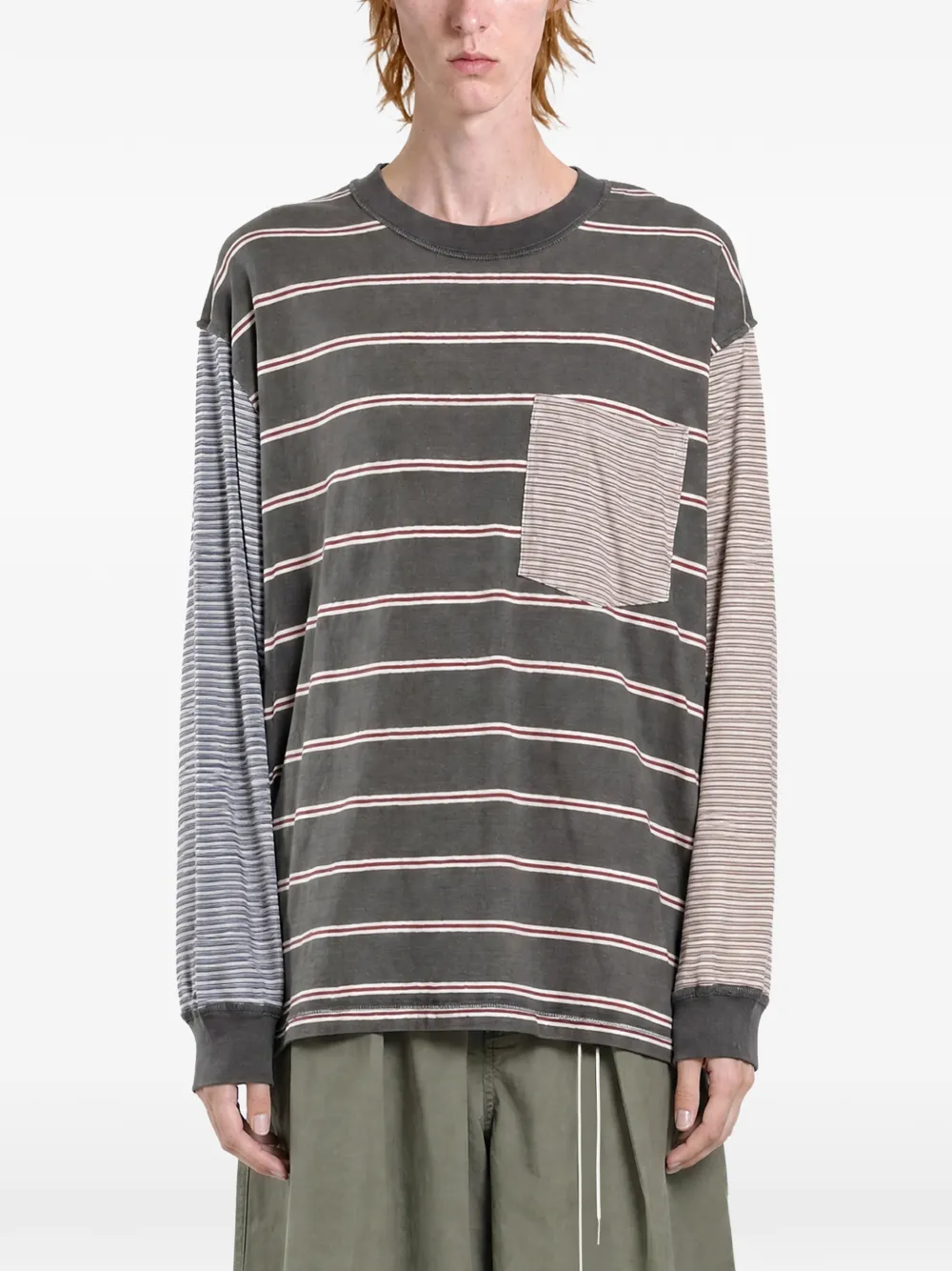 Song For The Mute striped oversized long-sleeve T-shirt - Grau