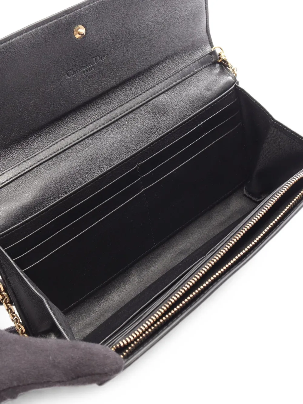 Christian Dior Pre-Owned 2010s Cannage portemonnee met studs en ketting Zwart
