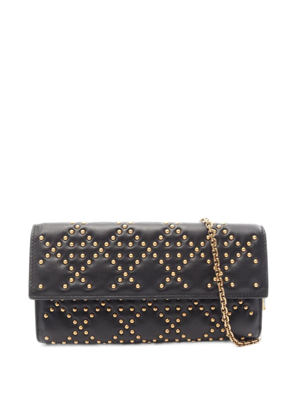 Dior 2010s Cannage Studded Wallet On Chain In Black
