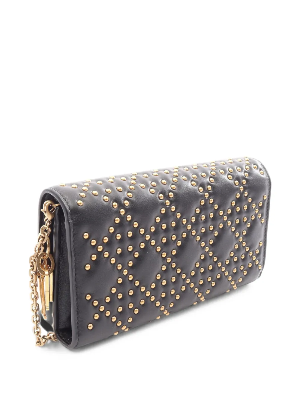 Christian Dior Pre-Owned 2010s Cannage portemonnee met studs en ketting Zwart