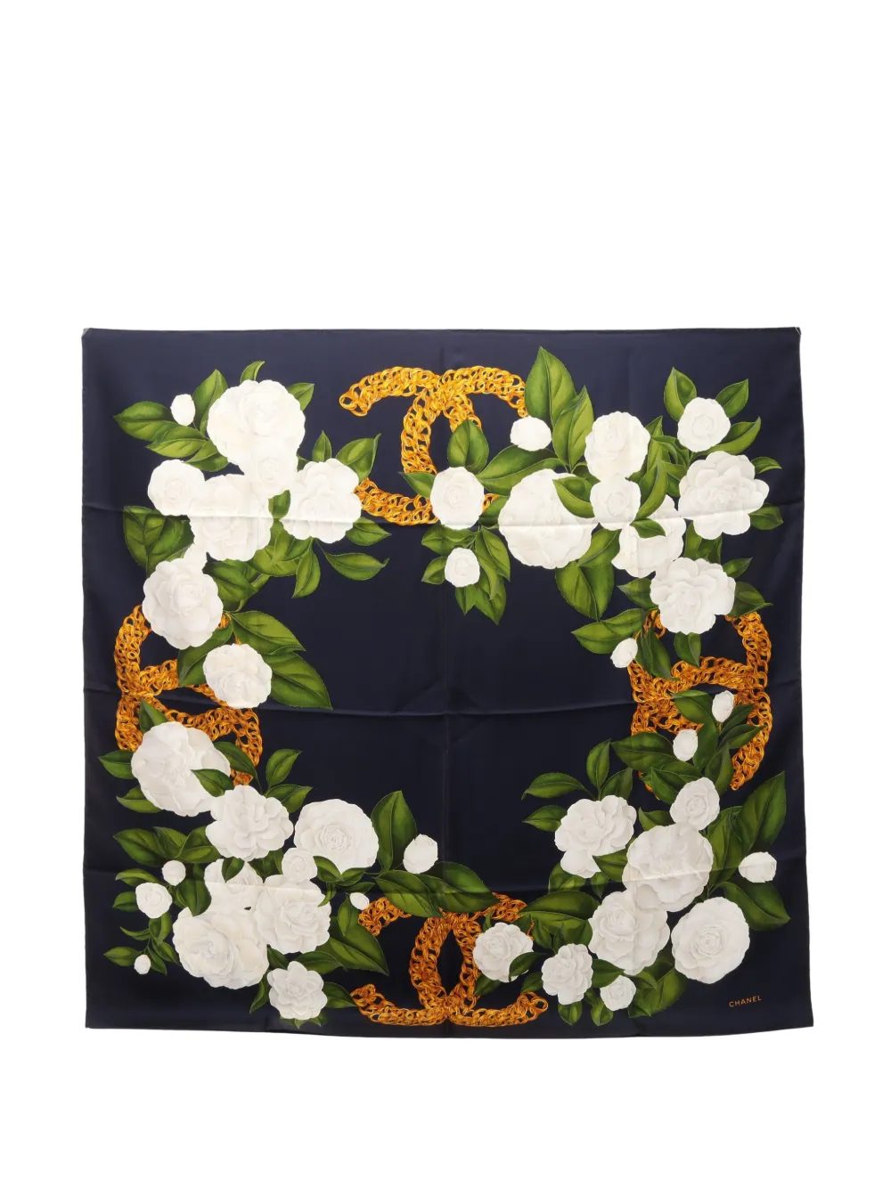 CHANEL Pre-Owned 1986-1988 Coco Mark camellia-print scarf - Blau