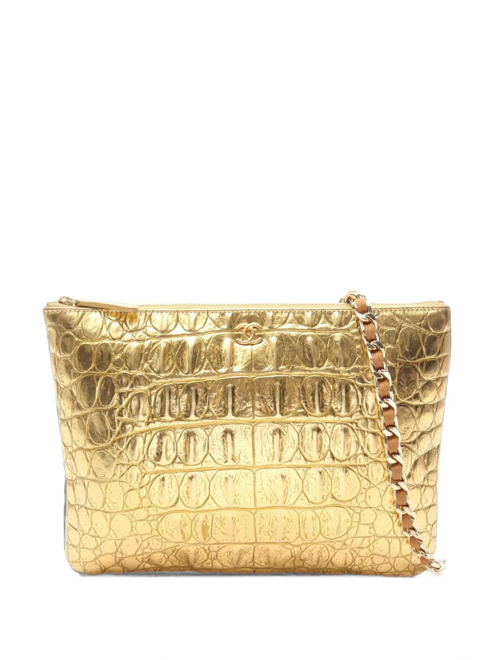 CHANEL Pre-Owned 2019 croc-embossed chain shoulder bag - Gold