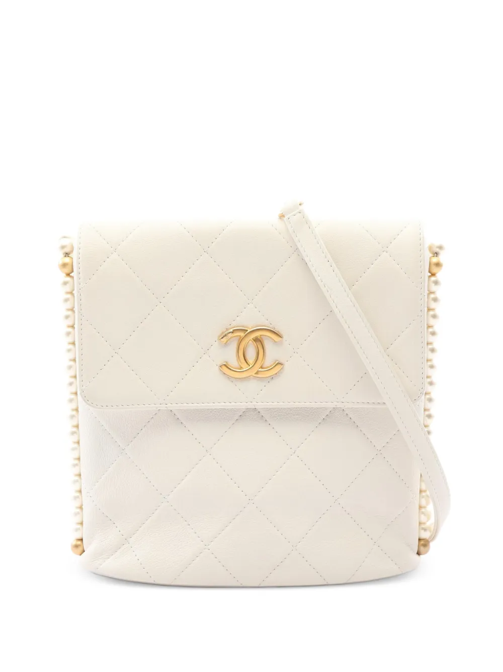 CHANEL Pre-Owned 2021-2022 Matelassé faux-pearl shoulder bag - Neutrals