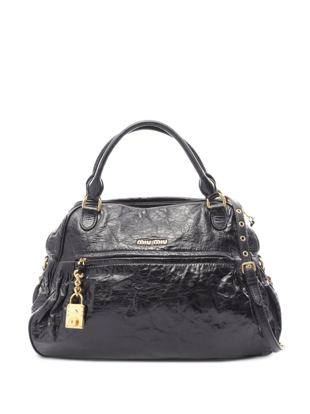 Miu Miu Pre-Owned 2010s padlock leather shoulder bag - Nero