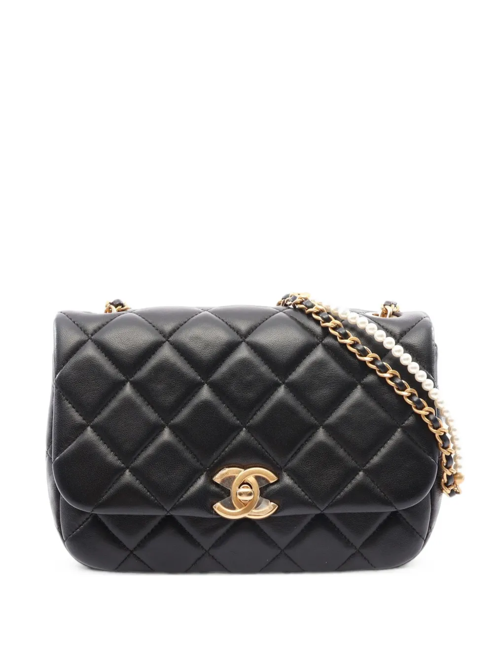 CHANEL Pre-Owned 2021 Matelassé pearl-chain shoulder bag - Schwarz