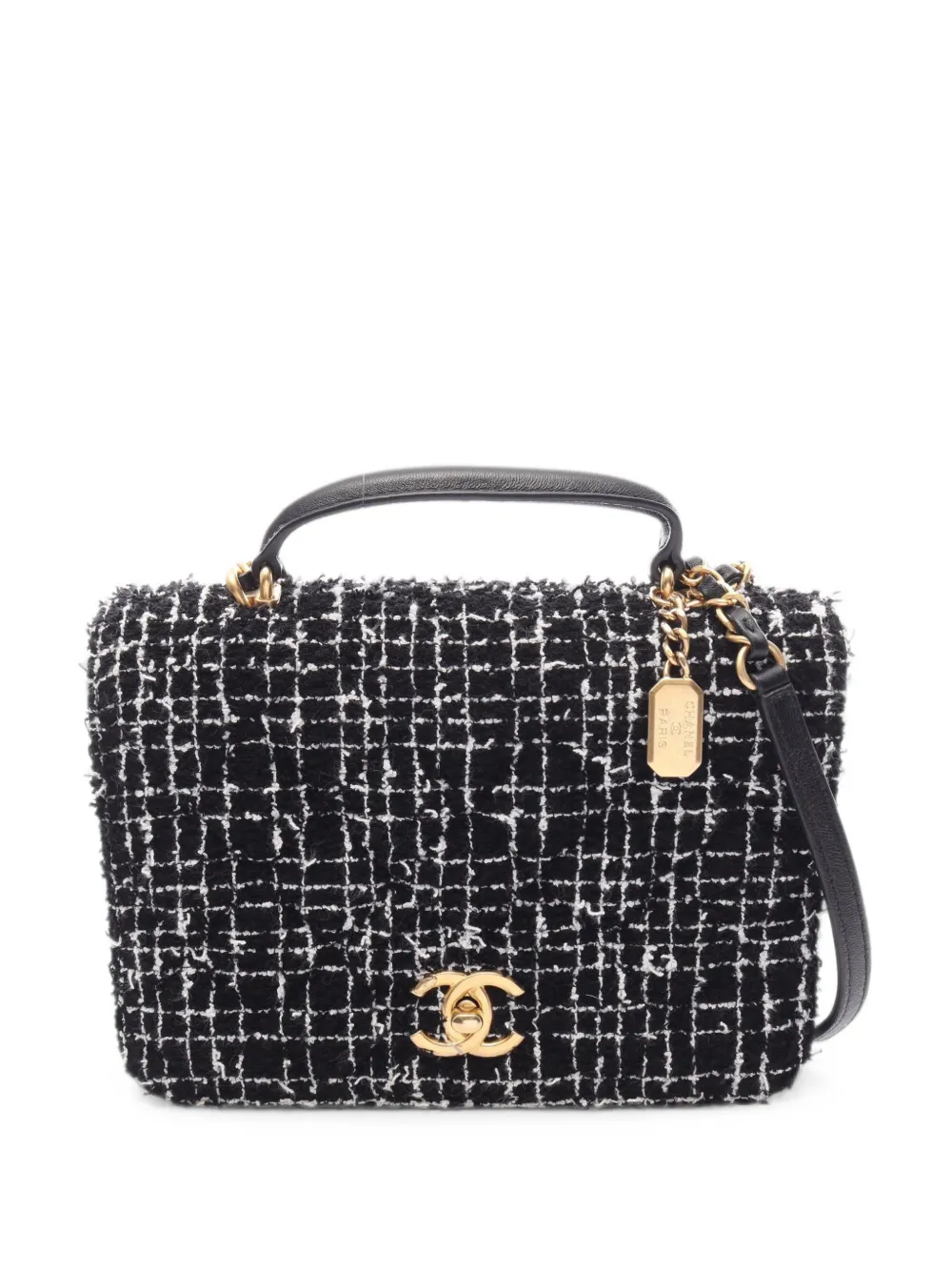 CHANEL Pre-Owned Matelassé tweed-effect shoulder bag - Black