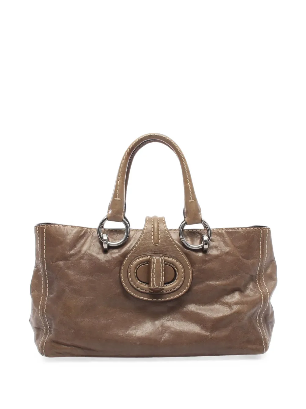 Prada Pre-Owned 2000s contrast-stitch leather tote bag - Marrone