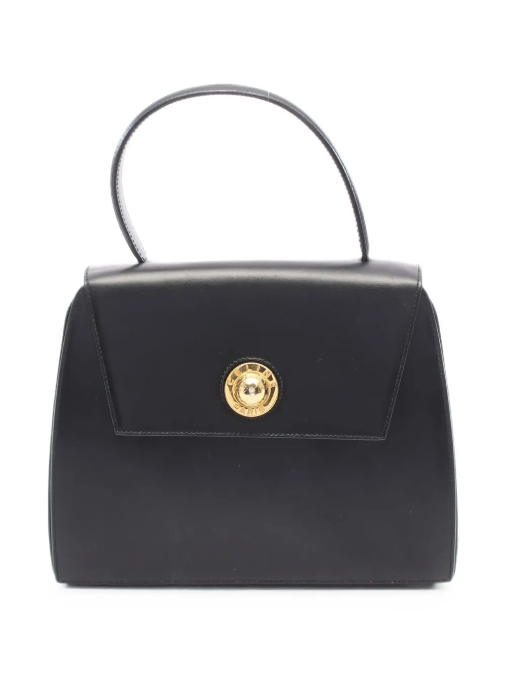 Celine 2000s Logo-plaque Leather Handbag In Black