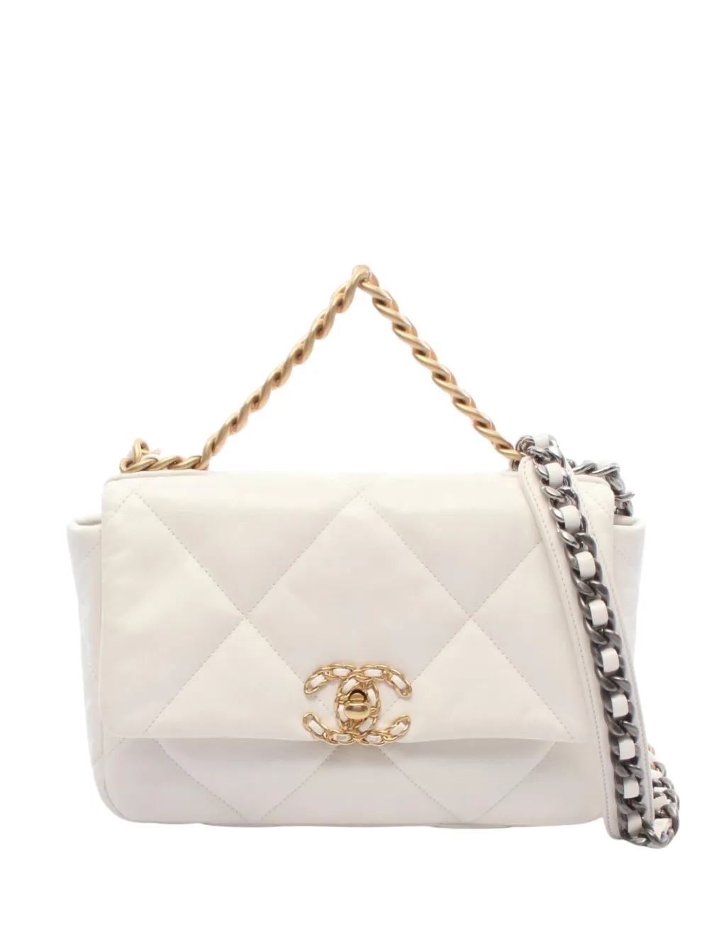 CHANEL Pre-Owned 2021-2026 Medium Lambskin 19 Flap satchel - Bianco