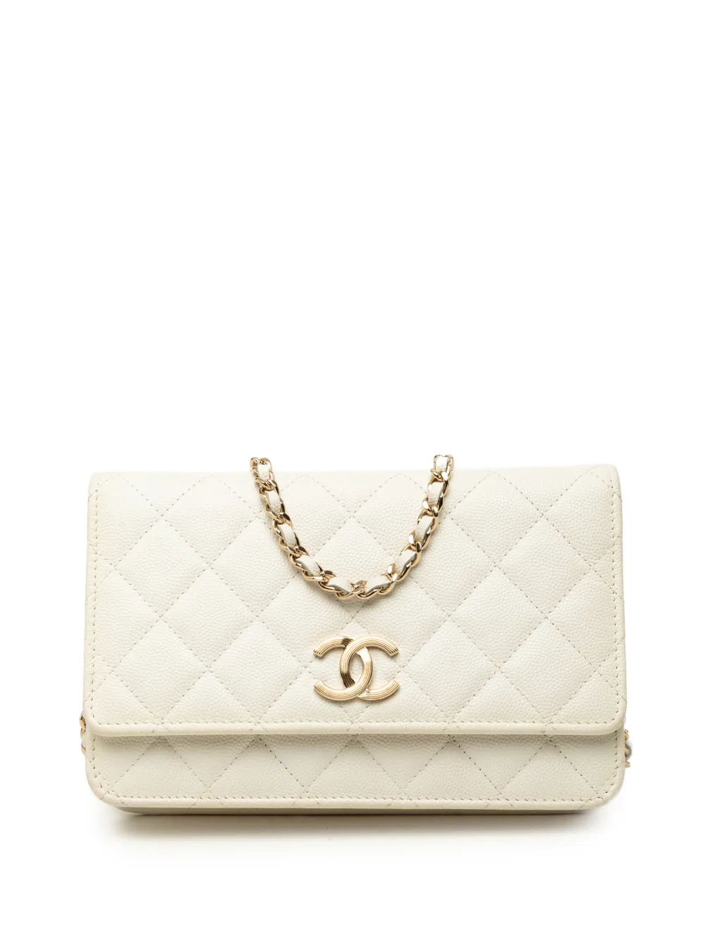 CHANEL Pre-Owned 2021-2026 CC Quilted Caviar Wallet On Chain crossbody bag - Bianco
