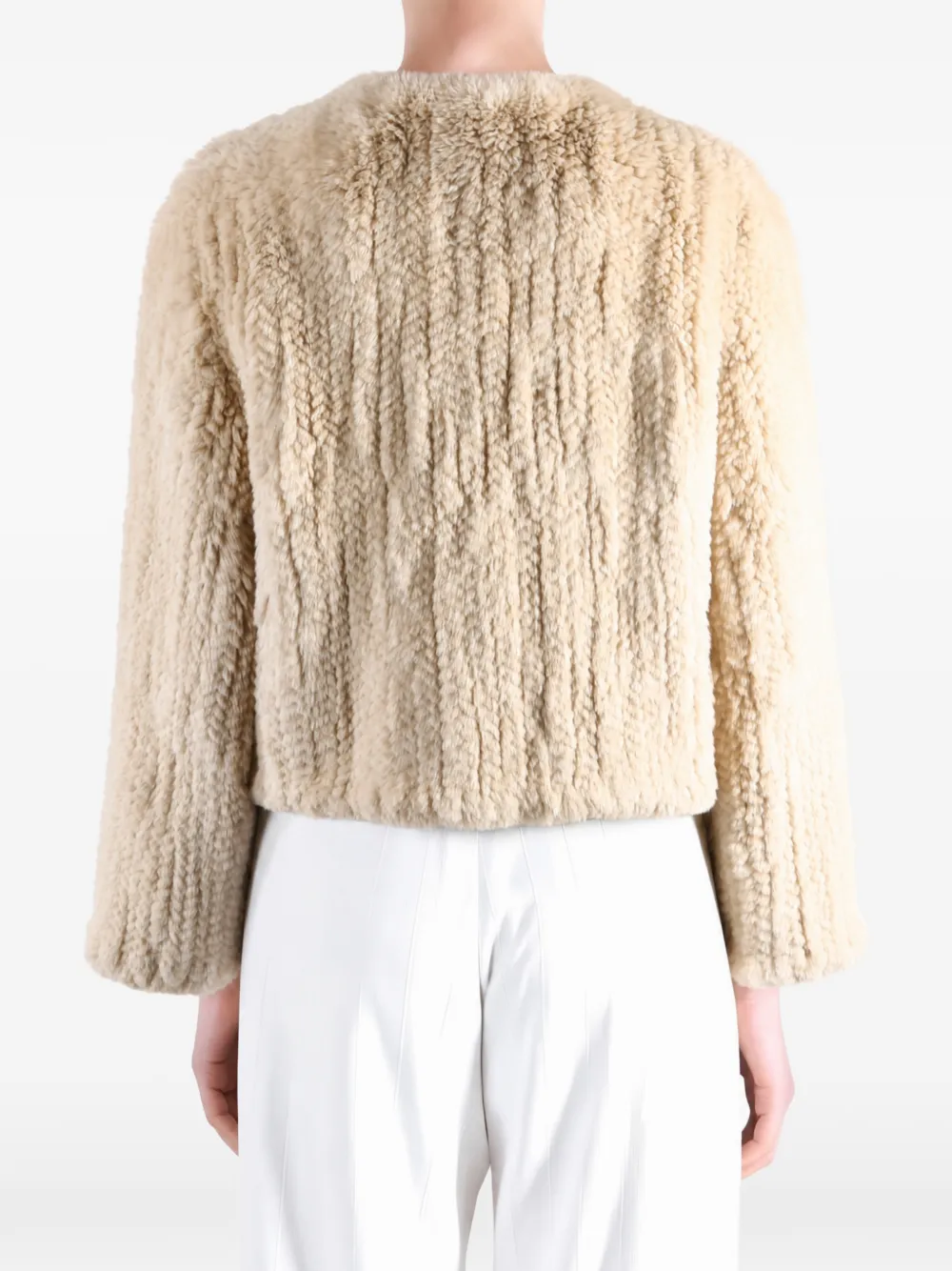 Yves Salomon ribbed-knit shearling jacket Beige