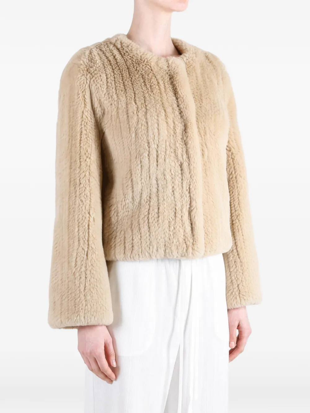 Yves Salomon ribbed-knit shearling jacket Beige