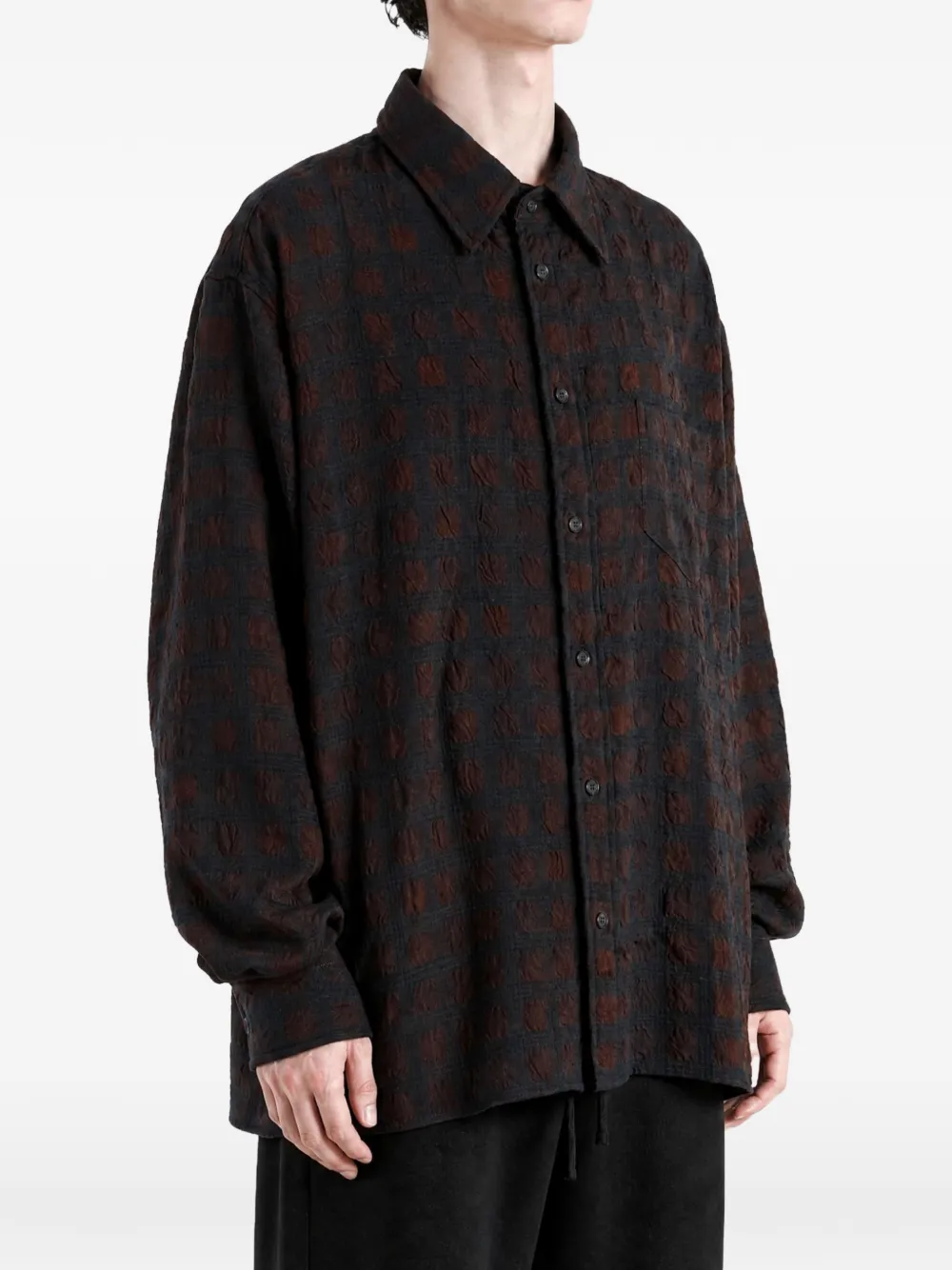 Willy Chavarria check-pattern seersucker shirt Bruin