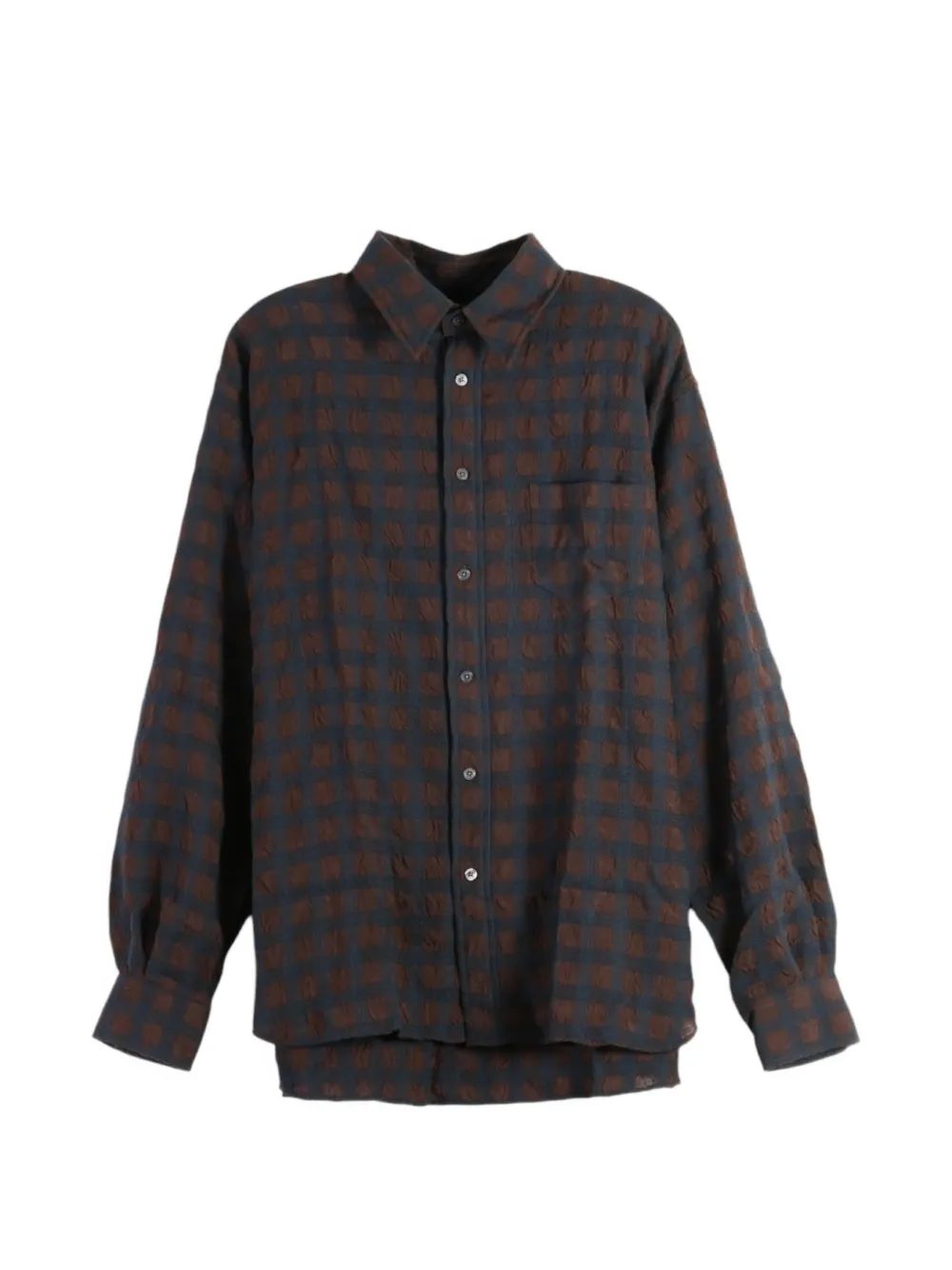 Willy Chavarria check-pattern seersucker shirt - Marrone