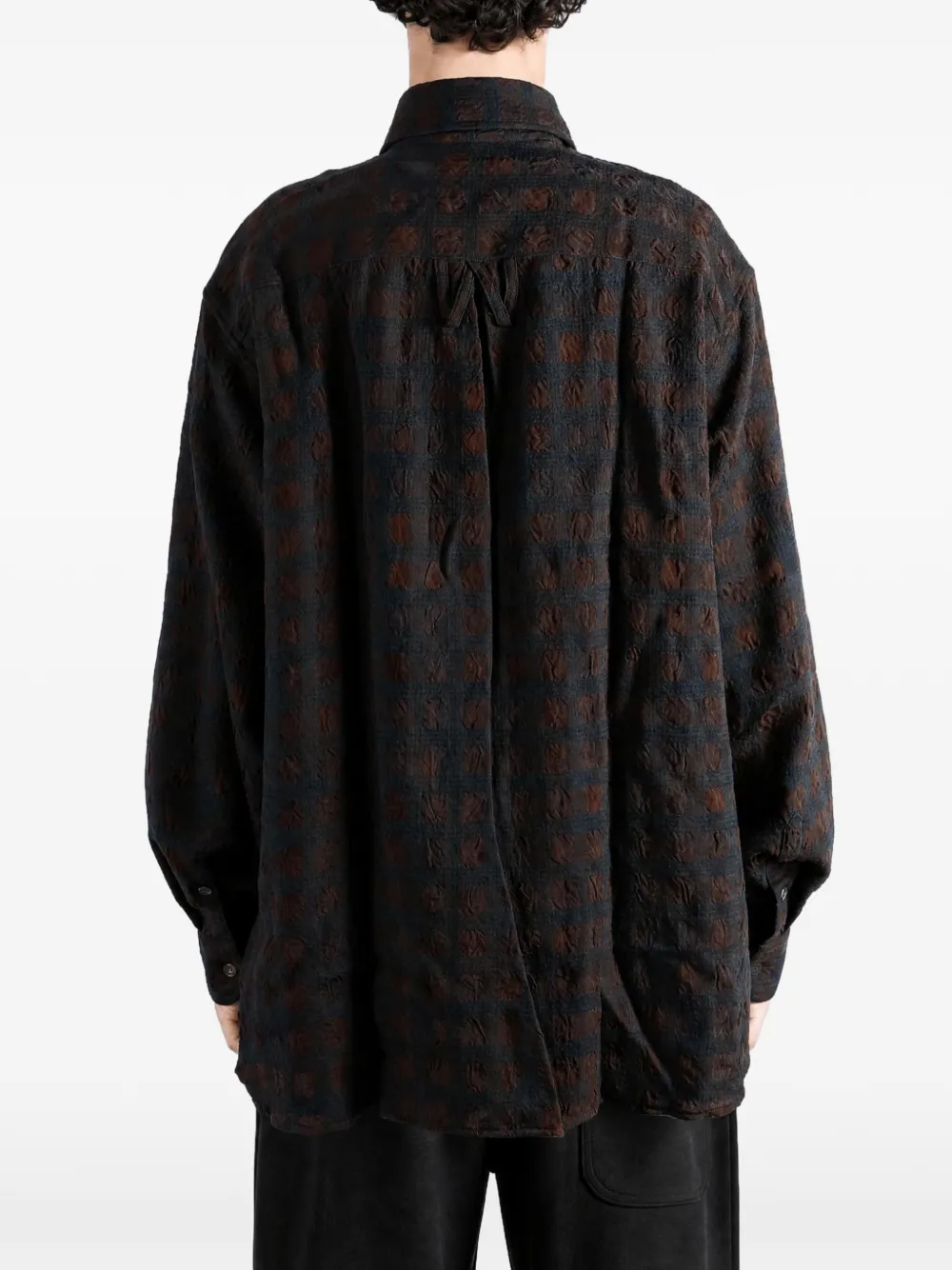 Willy Chavarria check-pattern seersucker shirt Bruin