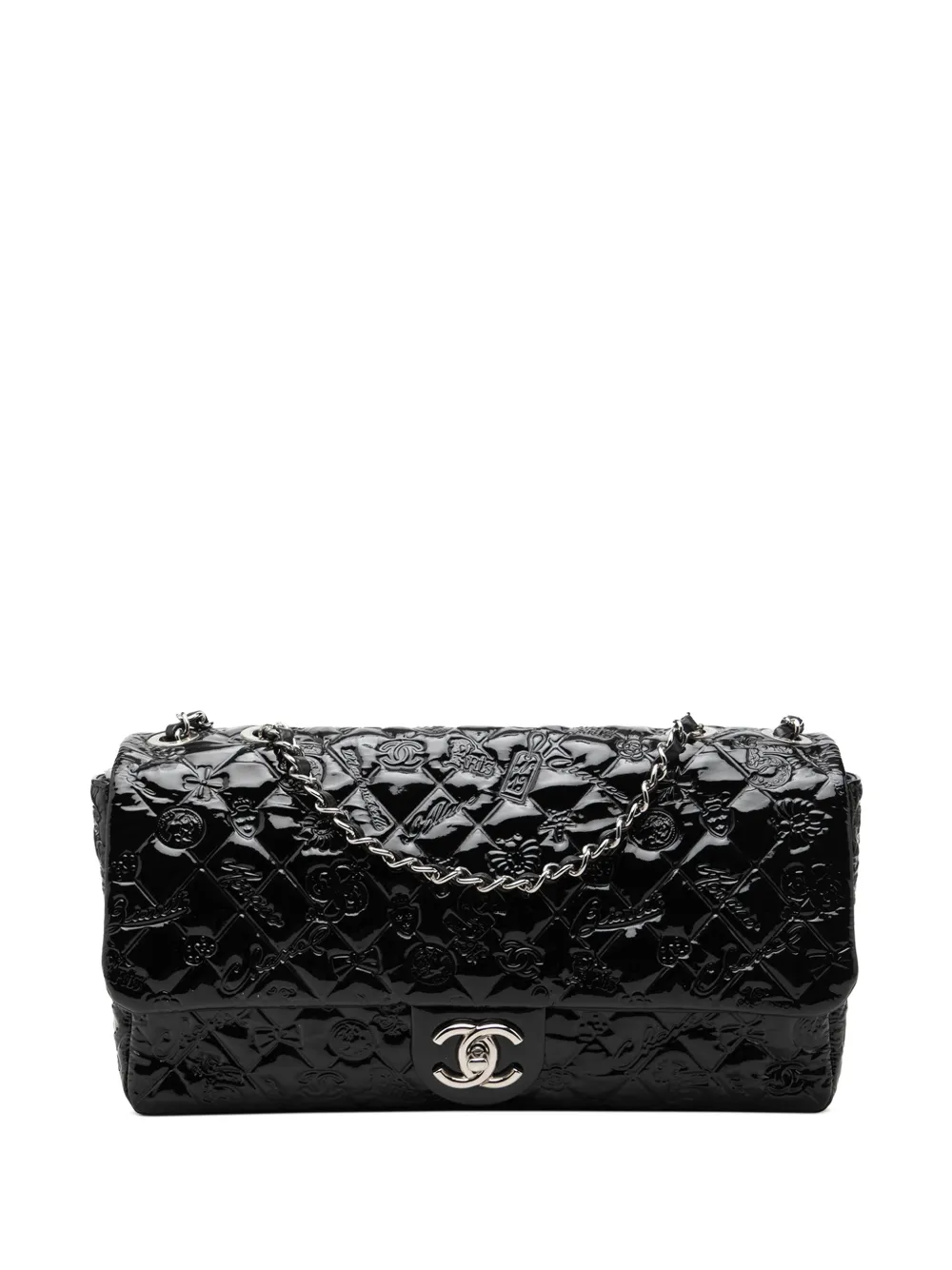 CHANEL Pre-Owned 2010-2011 Jumbo Patent Embossed Lucky Symbols Flap shoulder bag - Nero