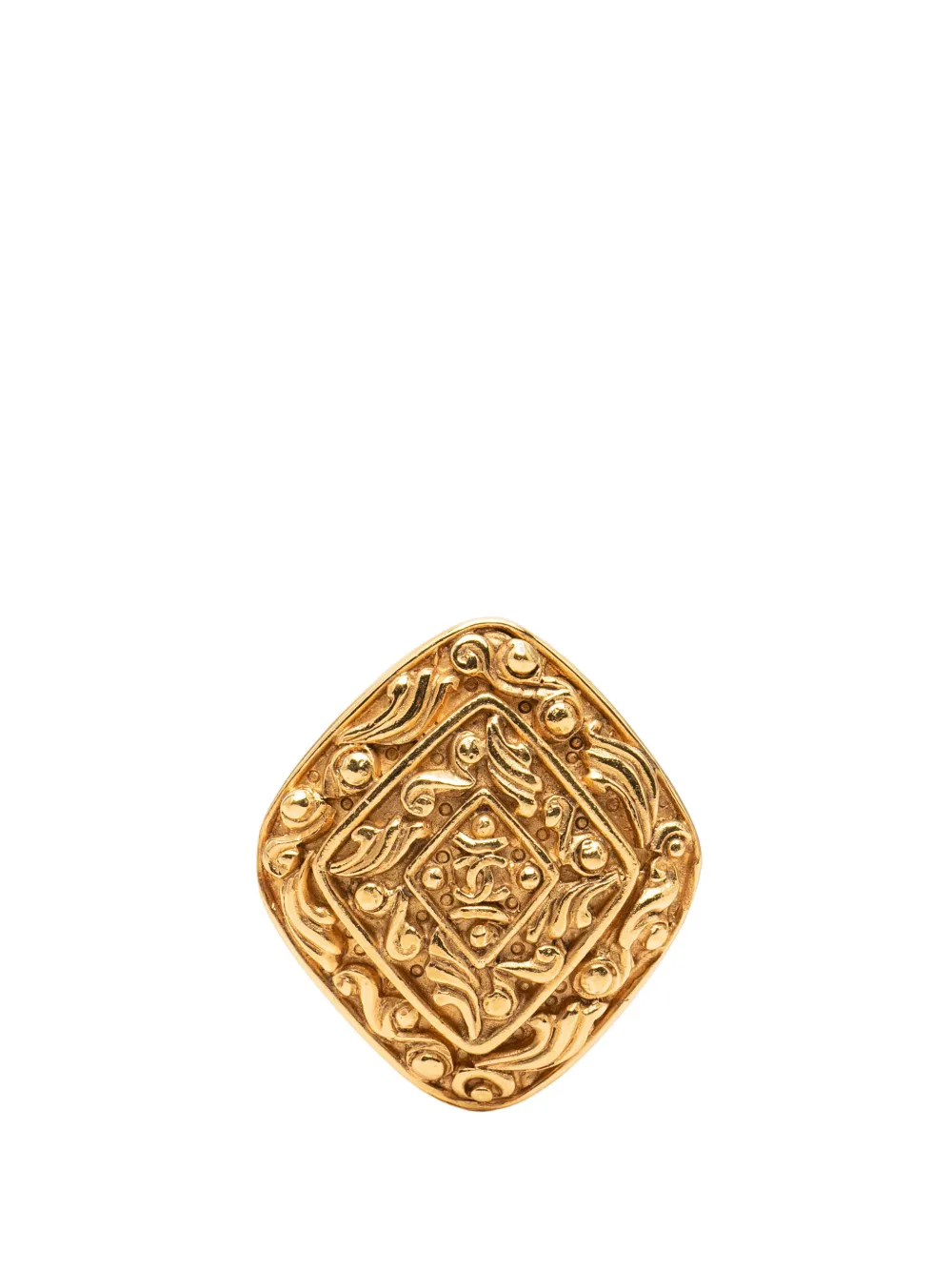 CHANEL Pre-Owned 1970-1980 CC Gold Plated Diamond Engraved Brooch costume brooch - Oro