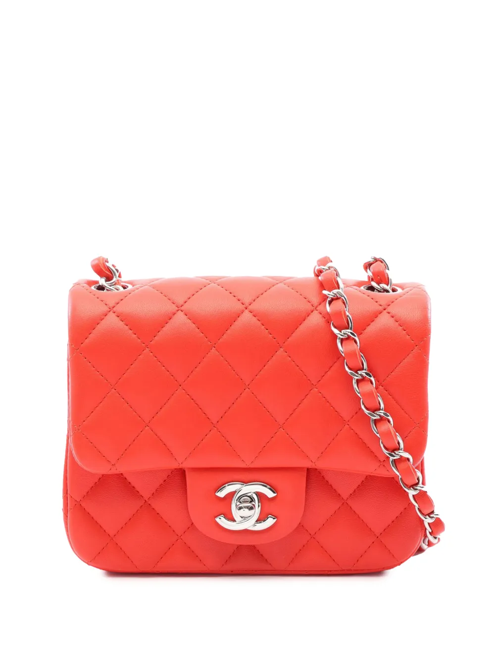 CHANEL Pre-Owned 2019 Mini Square Classic Lambskin Single Flap crossbody bag - Rosso