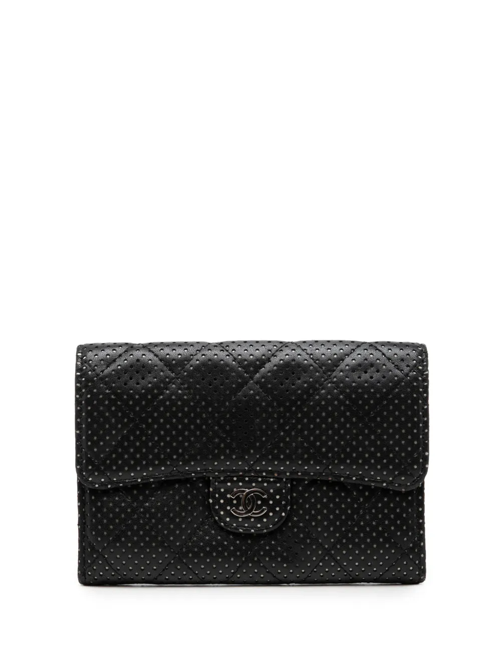 CHANEL Pre-Owned 2006-2008 Perforated Quilted Lambskin Flap Wallet small wallets - Nero