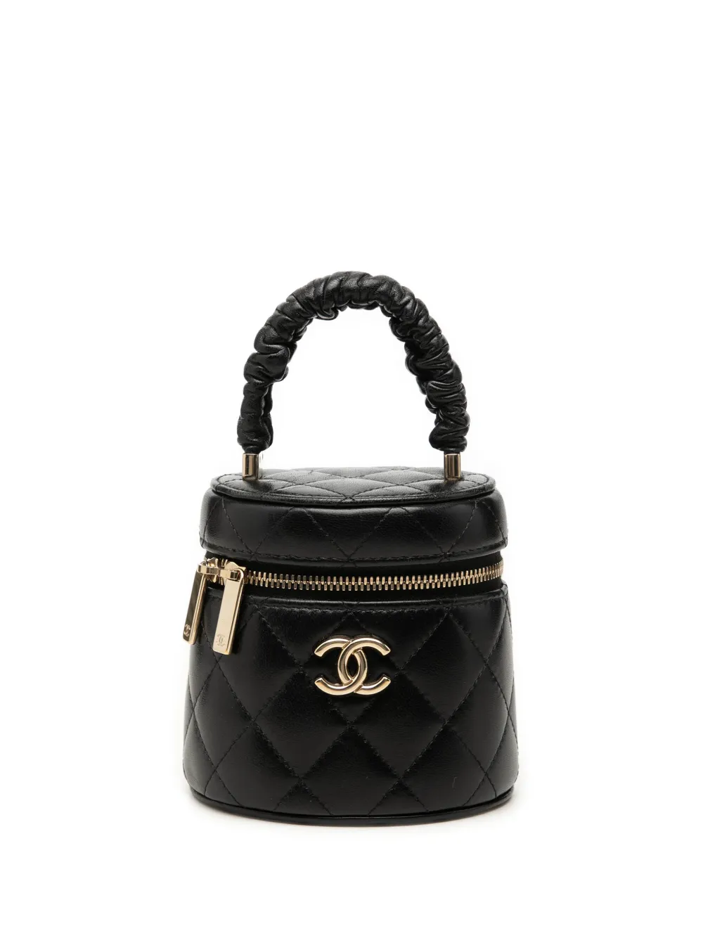CHANEL Pre-Owned 2021 Mini Quilted Lambskin Ruched Handle Case vanity bag - Nero