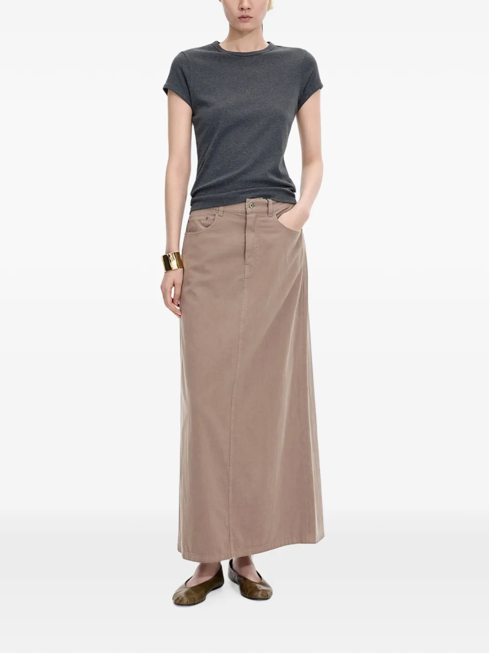 JNBY rear-slit A-line maxi skirt Beige