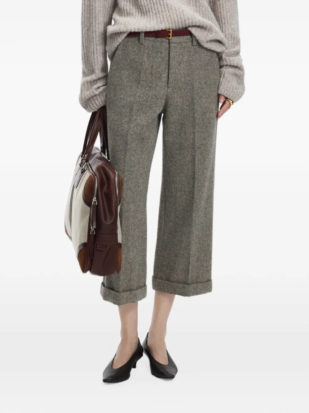 JNBY herringbone-pattern wool cropped trousers Bruin