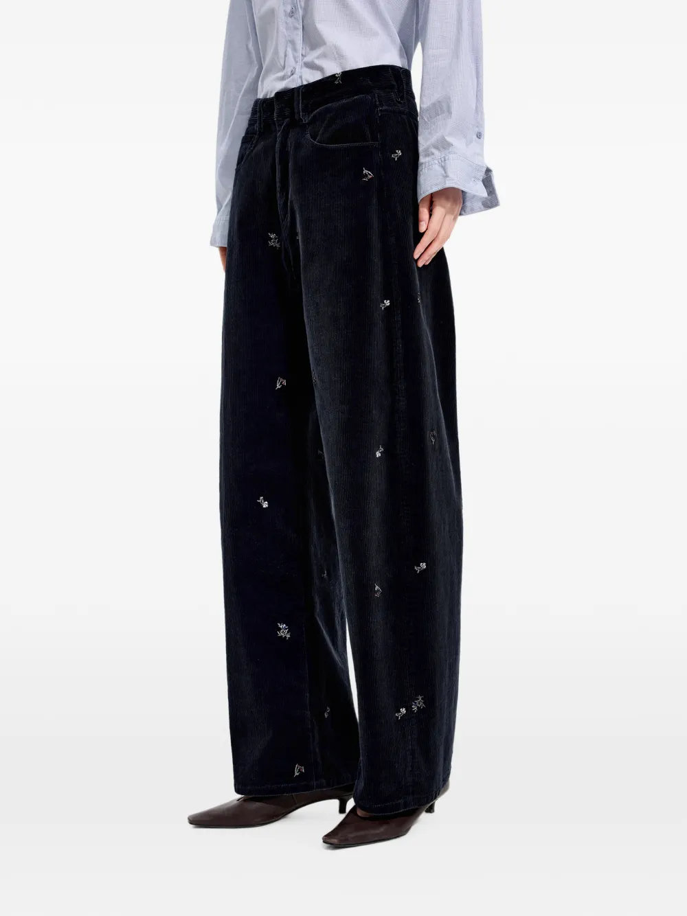 JNBY Broek met wijde pijpen en borduurwerk Blauw