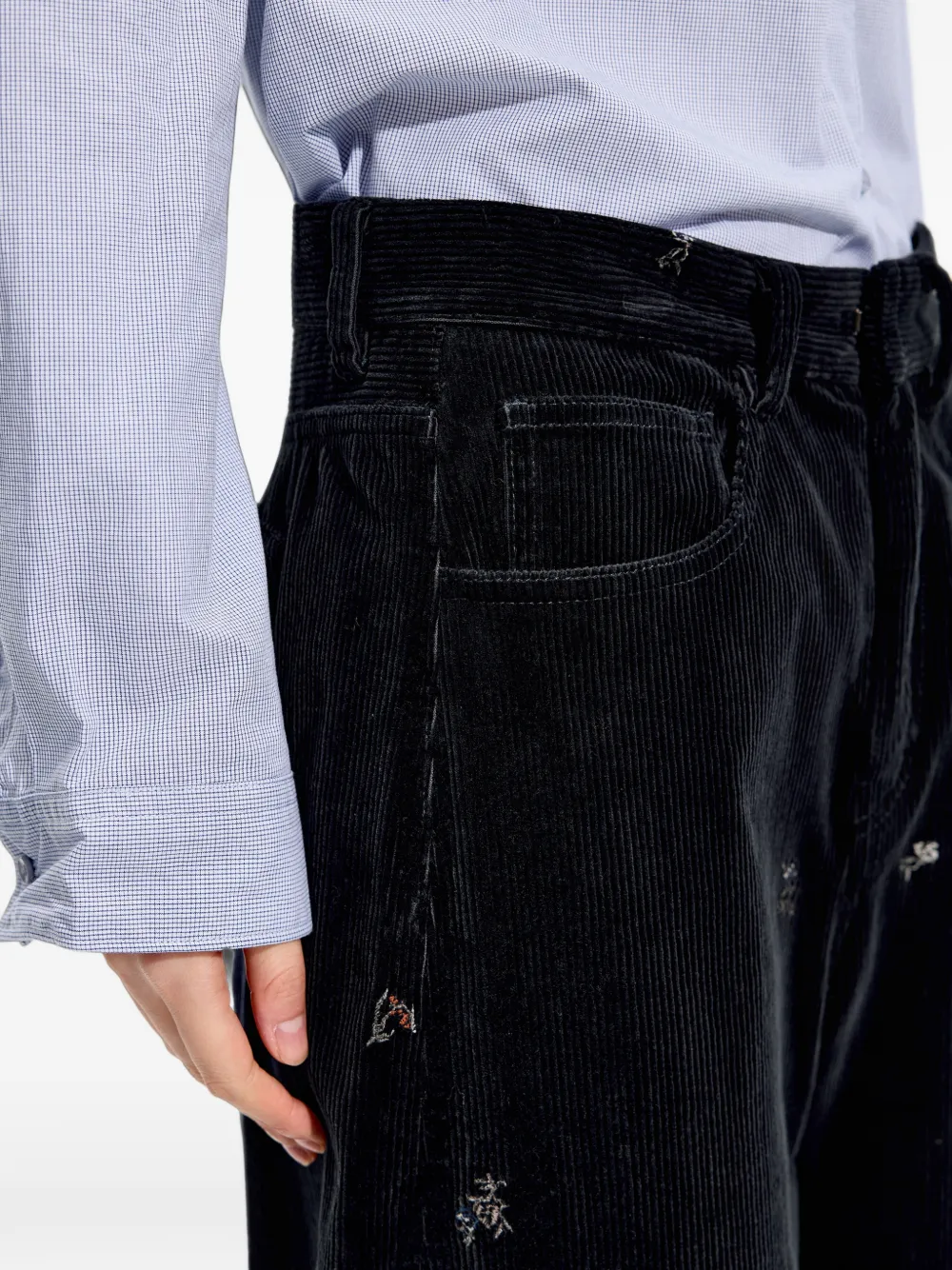 JNBY Broek met wijde pijpen en borduurwerk Blauw