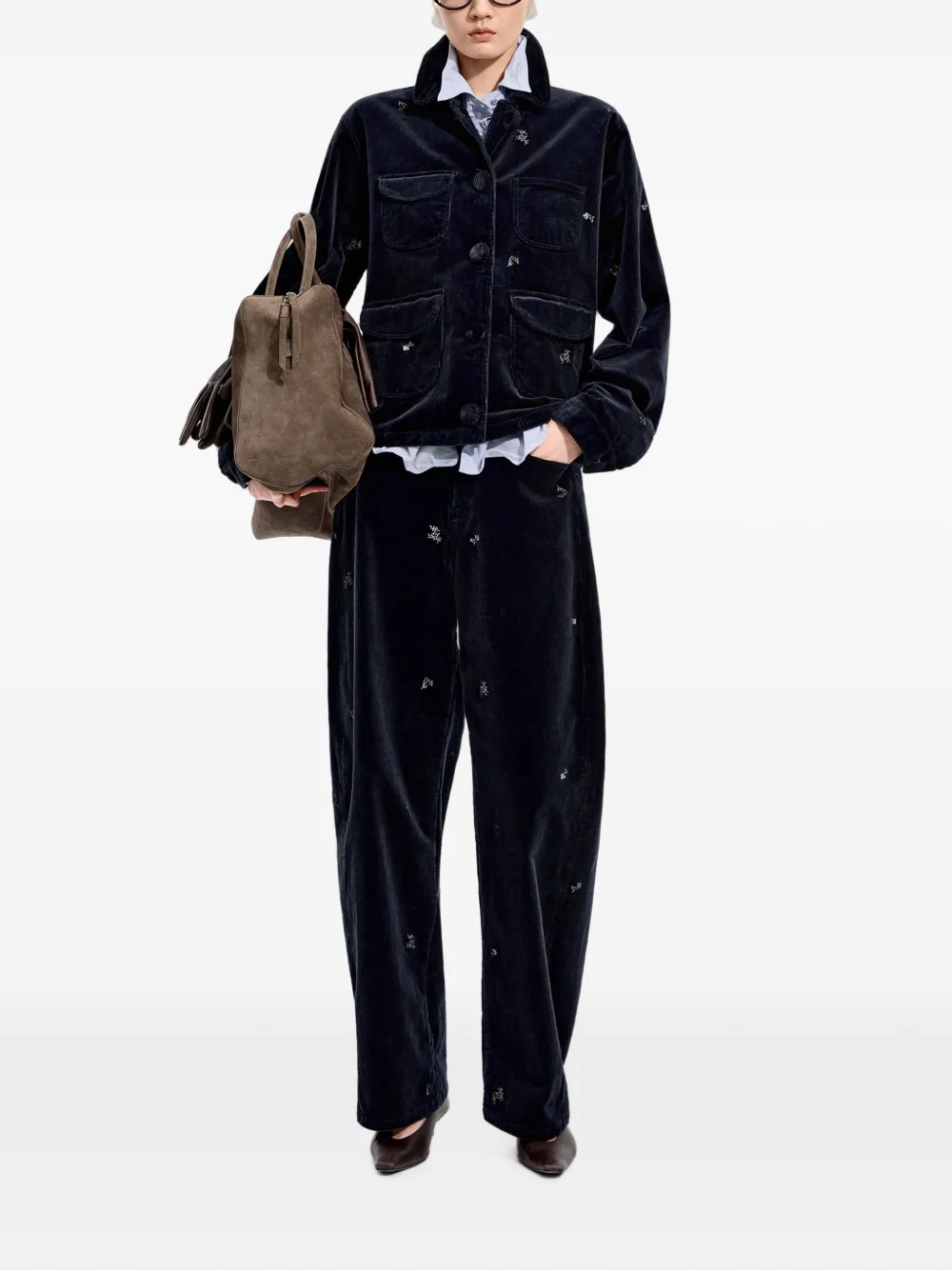 JNBY Broek met wijde pijpen en borduurwerk Blauw