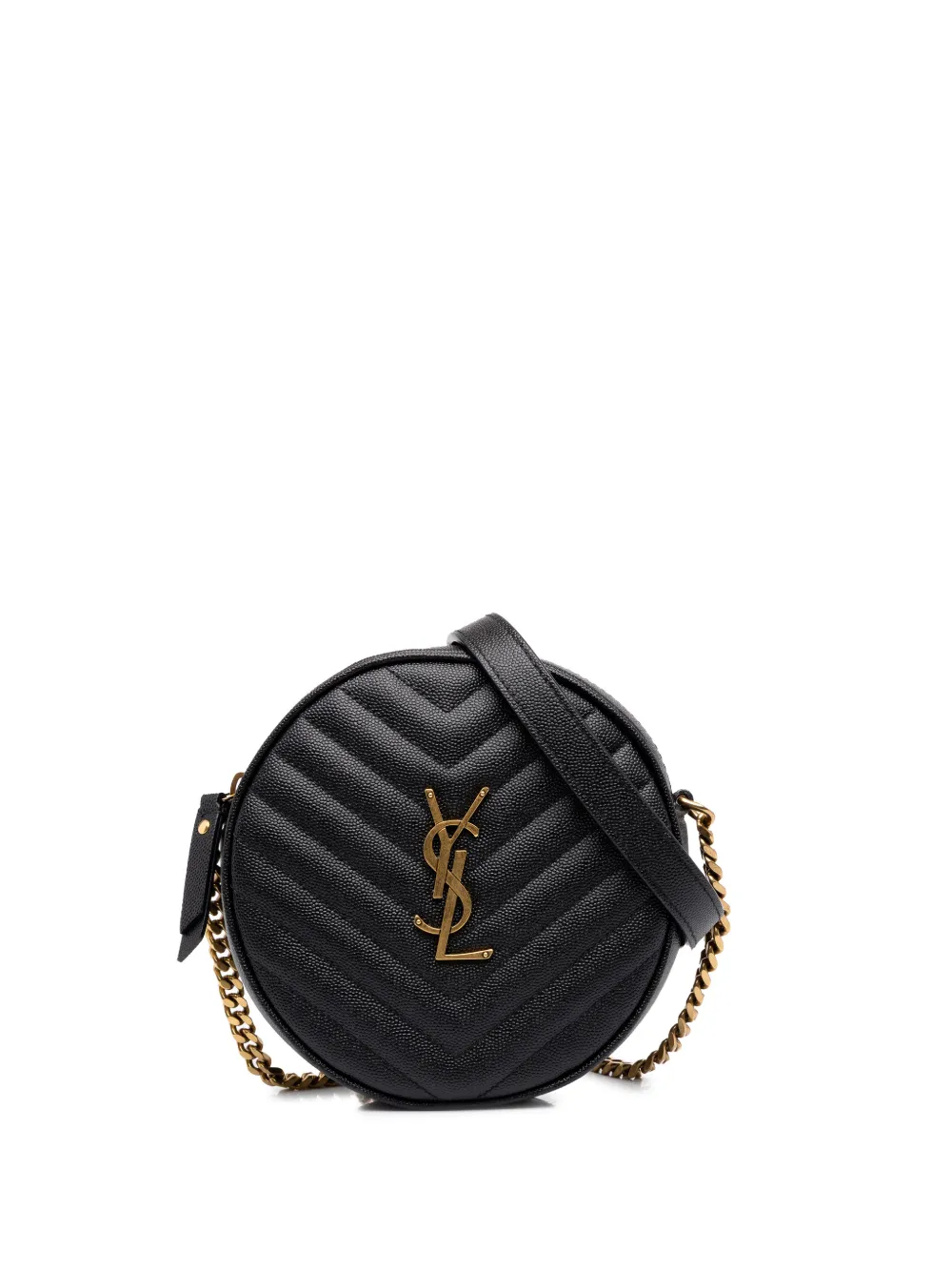 Saint Laurent Pre-Owned petite sacoche à bandoulière ronde Vinyle à chevrons et texture Grain De Poudre (2019) - Noir