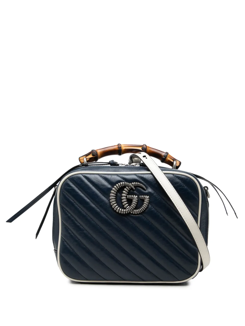 Gucci Pre-Owned petit sac à main GG Marmont Matelassé Diagonal en cuir de veau et bambou Torchon (2016-2026) - Bleu Gucci Pre-Owned petit sac à main GG Marmont Matelassé Diagonal en cuir de veau et bambou Torchon (2016-2026) - Bleu