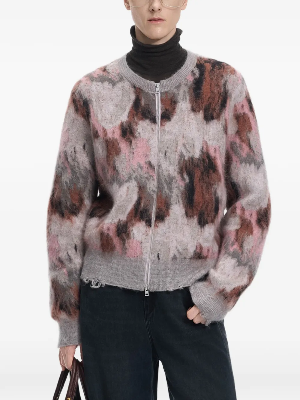 JNBY floral-print distressed cardigan - Grey