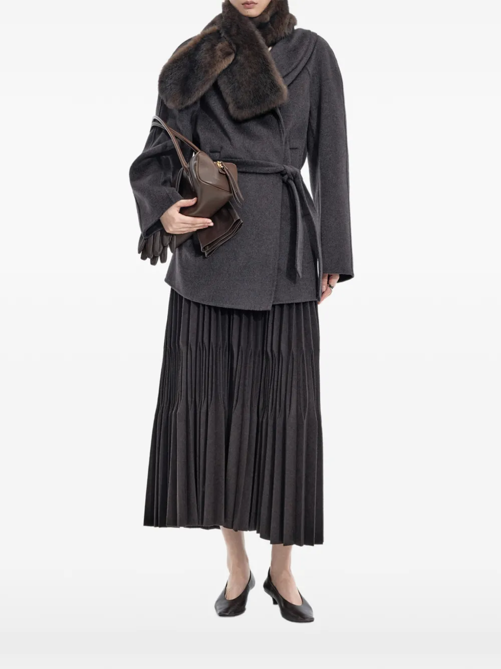 JNBY pleated A-line midi skirt Grijs