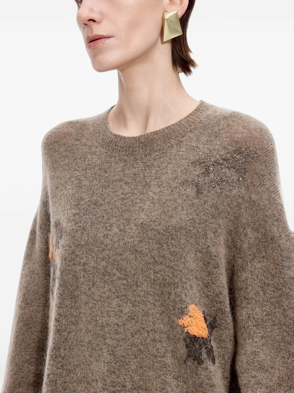 JNBY Oversized trui met bloemen-jacquard Bruin