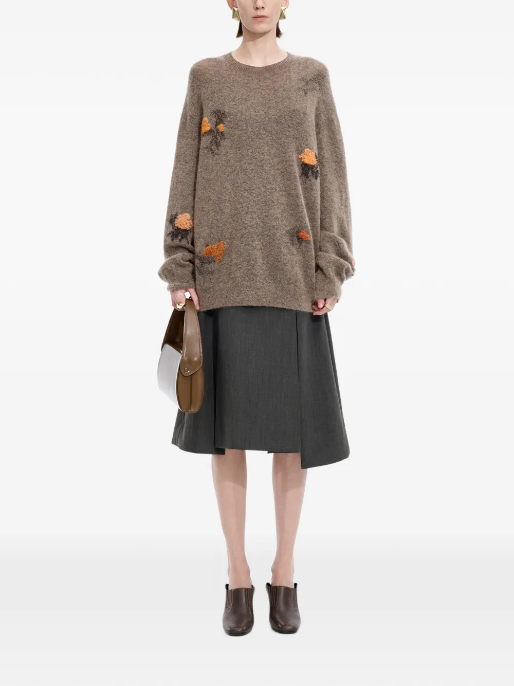 JNBY Oversized trui met bloemen-jacquard Bruin