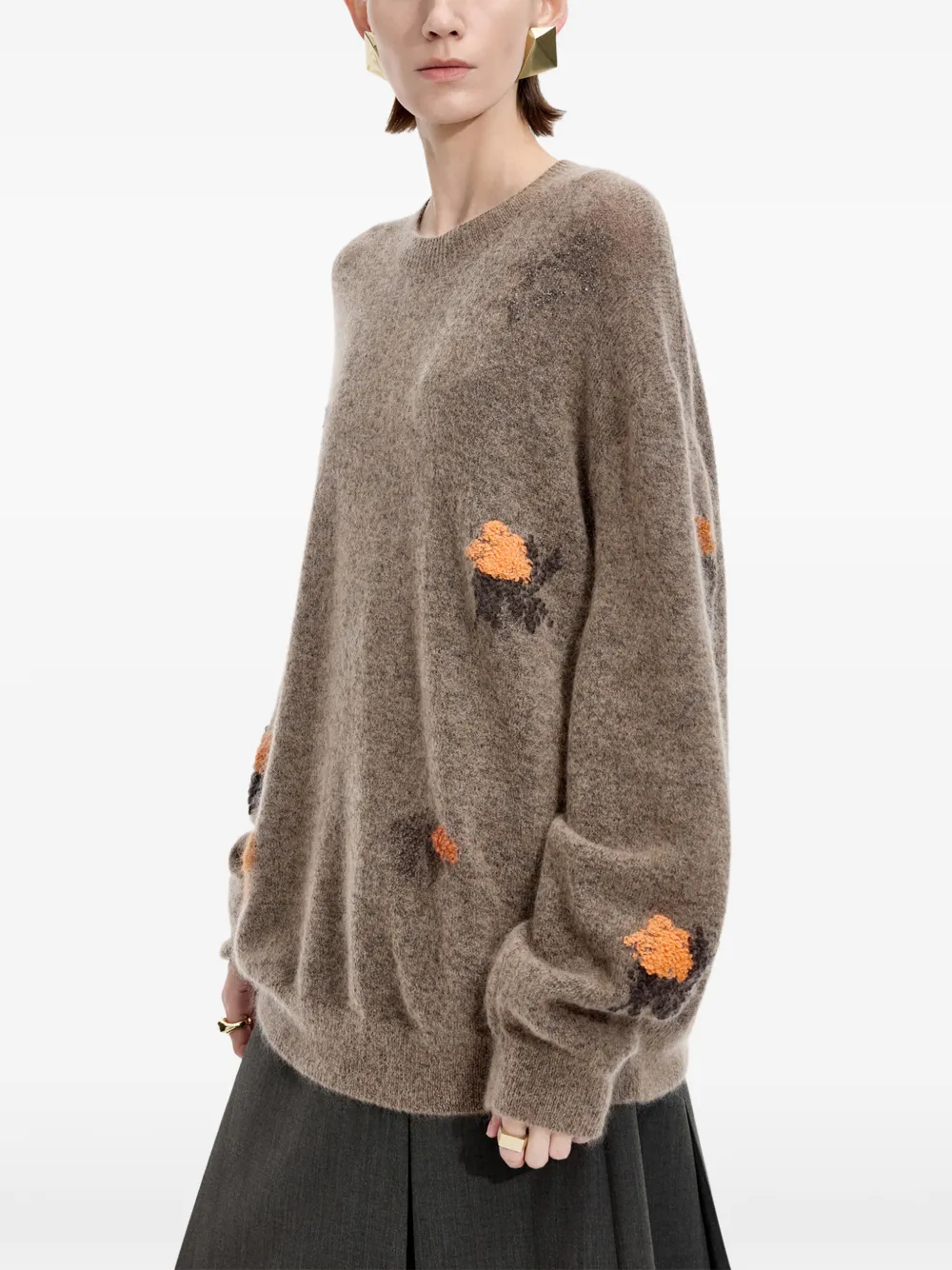 JNBY Oversized trui met bloemen-jacquard Bruin