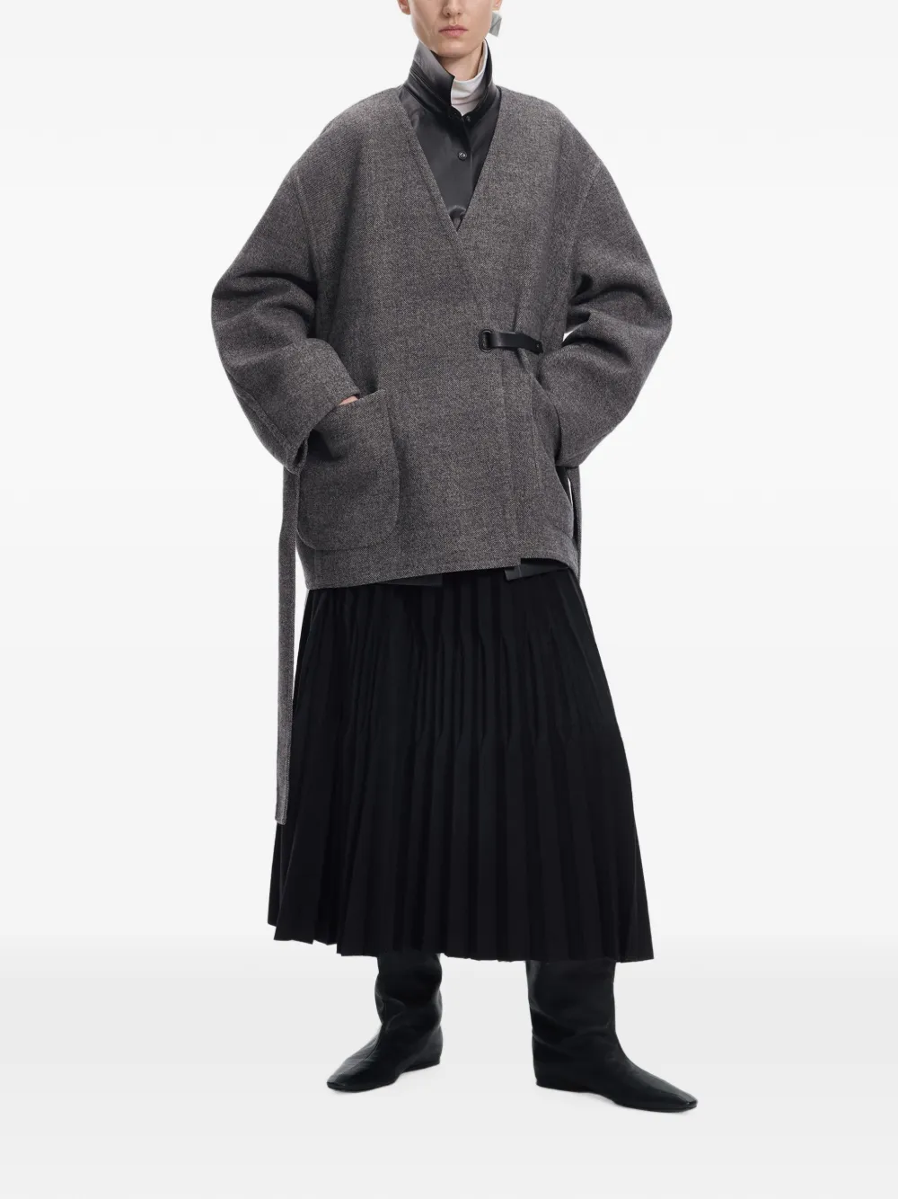 JNBY pleated A-line midi skirt Zwart