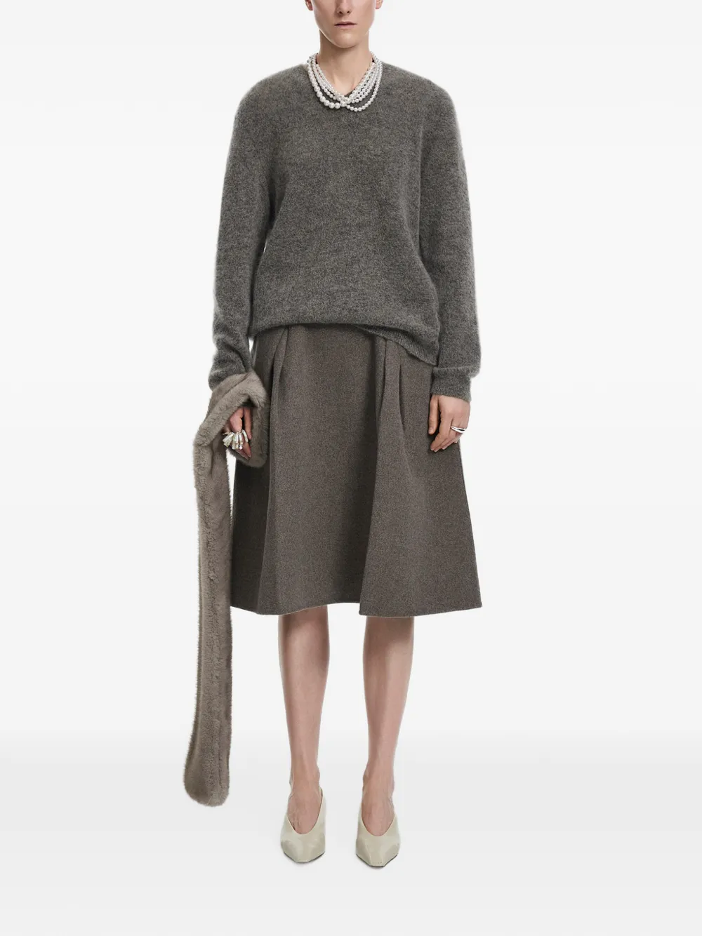 JNBY pleated A-line midi skirt Grijs