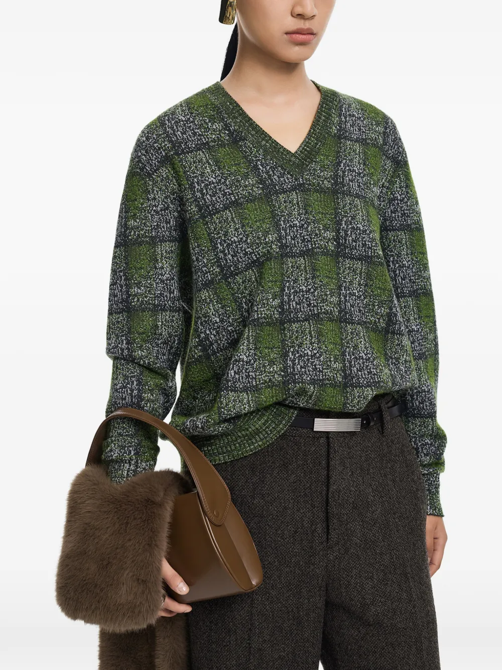 JNBY Maglione a quadri con scollo a V - Verde