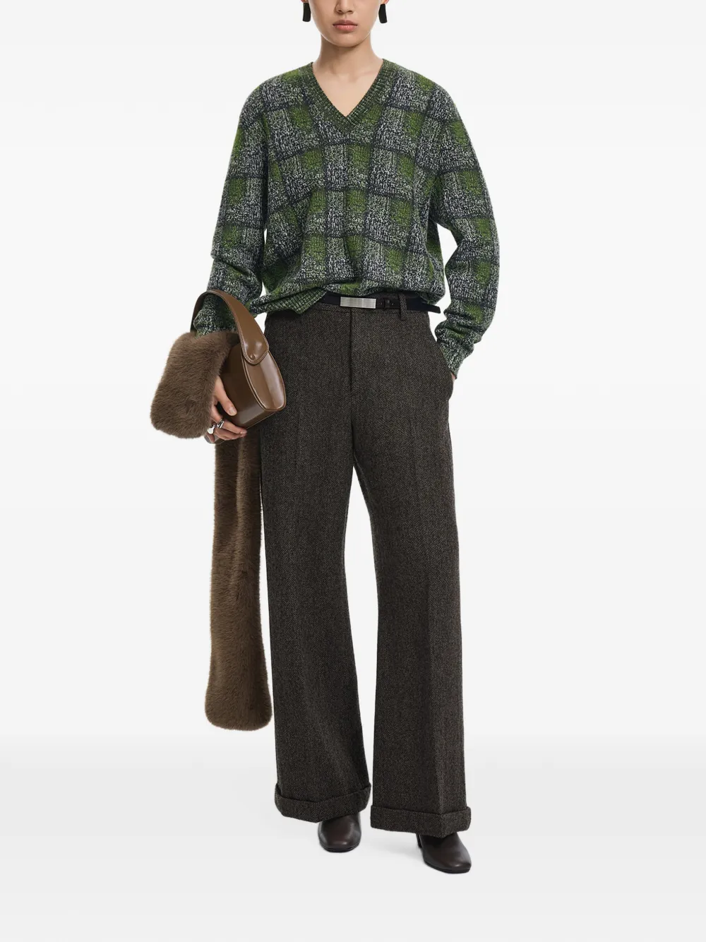 JNBY check-pattern V-neck sweater Groen